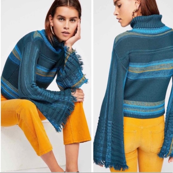 Free People Tops - 🎉HP🎉Free People Striped-Flared Sleeve Turtleneck
